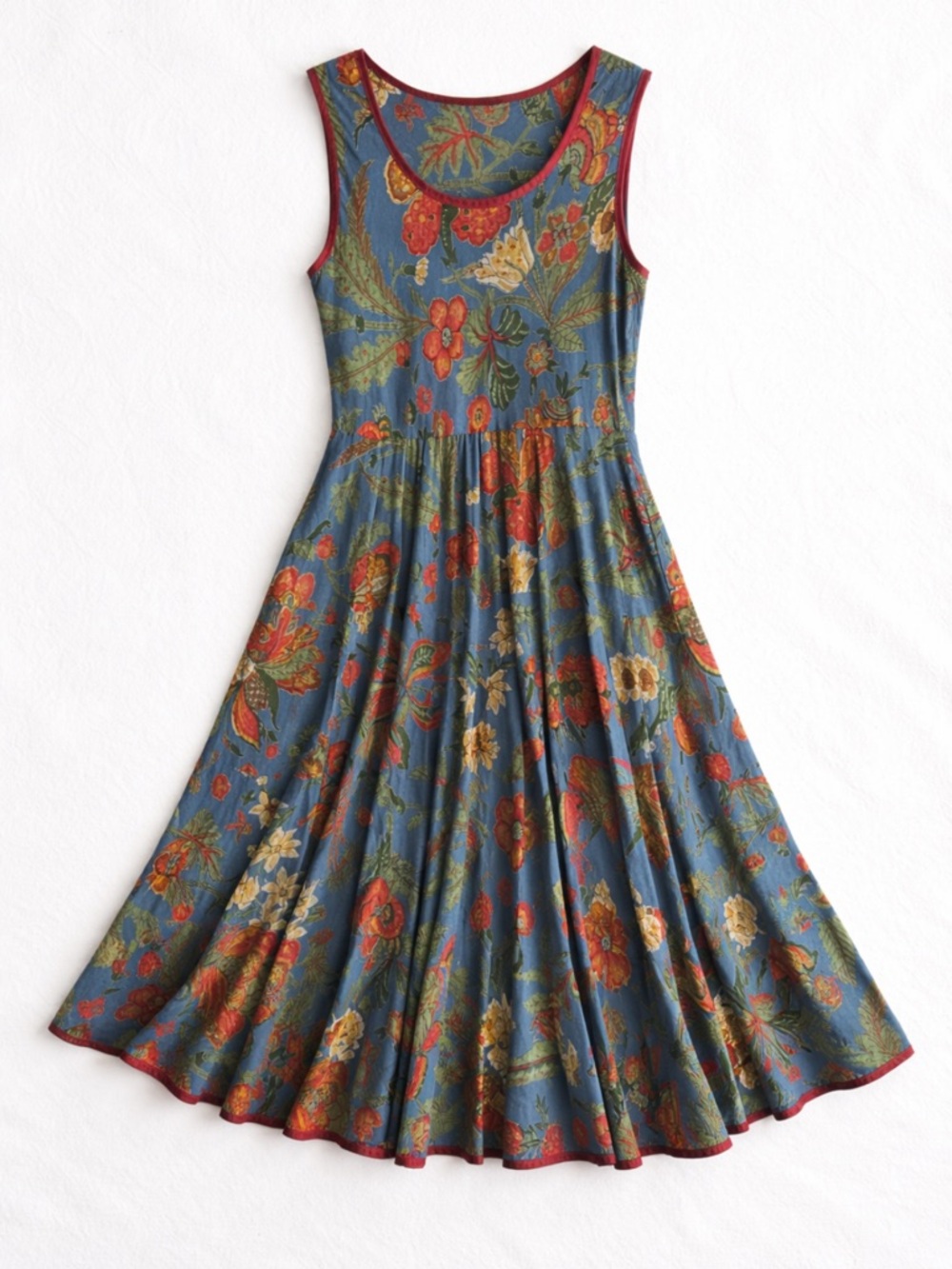 The Shop India Cotton Floral Midi Dress Boho Sleeveless Blue Red Fit & Flare